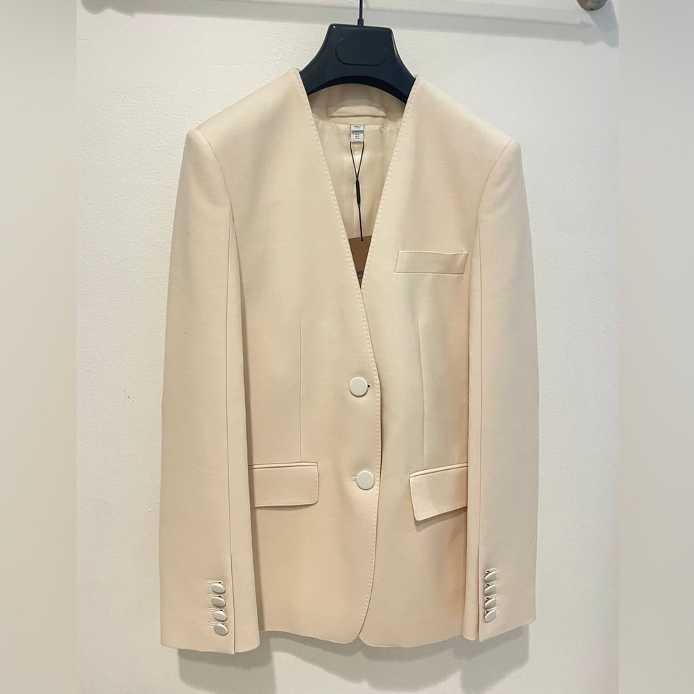 Burberry Estella Collarless Single-breasted Blazer In Natural White - New